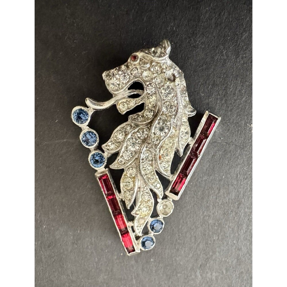 1941 Trifari Alfred Philippe British Lion of Victory WWII Rhinestone Brooch